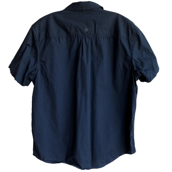 Prana Mens Organic Cotton Navy Short Sleeve Button Up Shirt size L - Picture 2 of 6